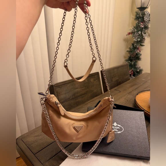 Prada Beige Shoulder Bag with Silver Chain, New - Picture 4 of 17